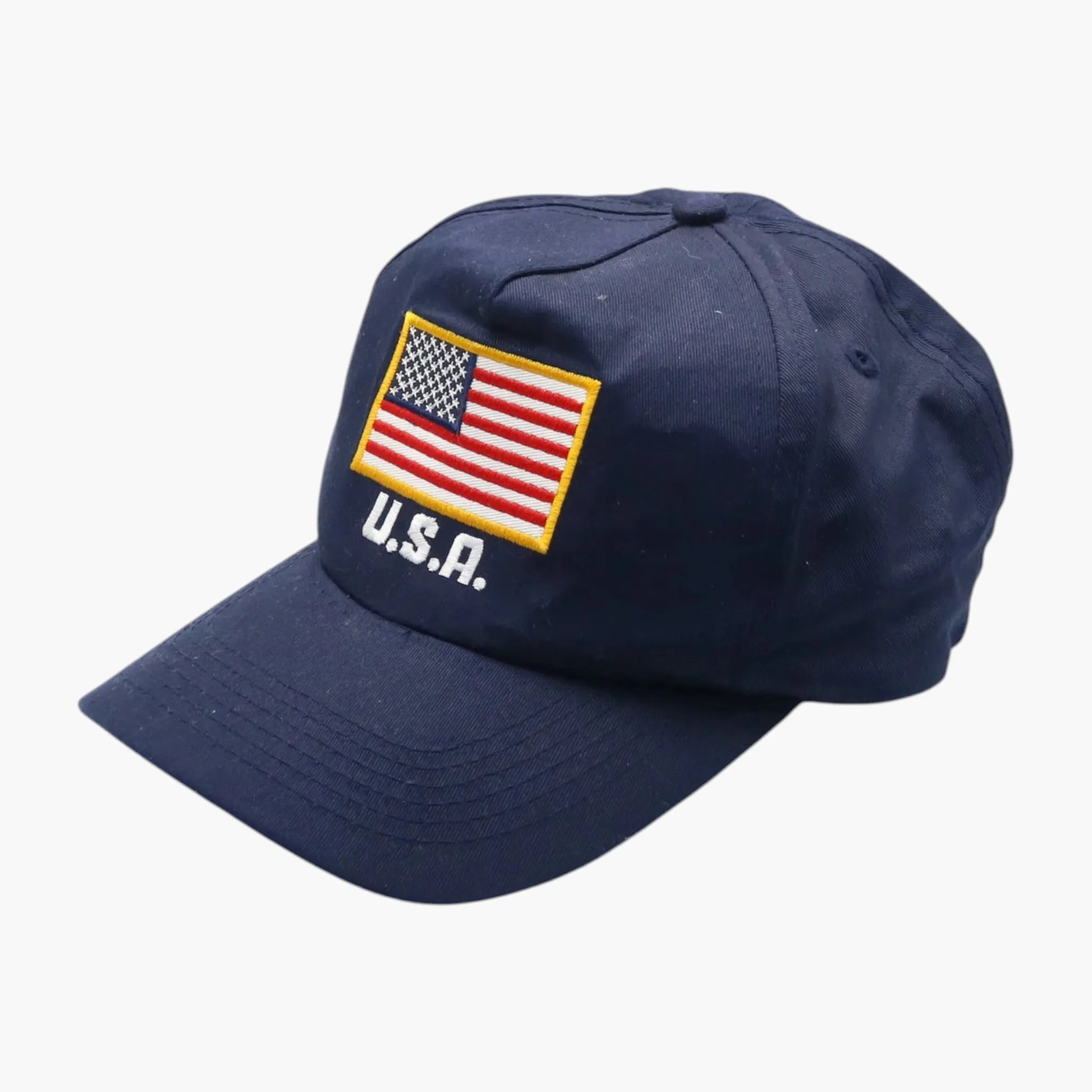 Snapback Baseball Cap With American Flag - Adjustable Flat Brim Hat, Navy