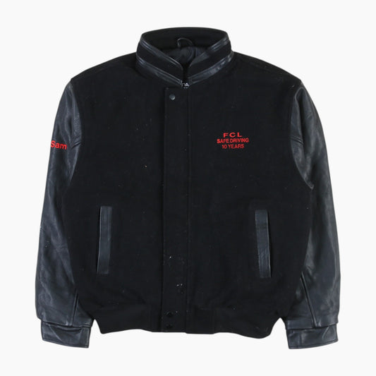 Vintage Varsity 'FCL' Bomber Jacket - Black