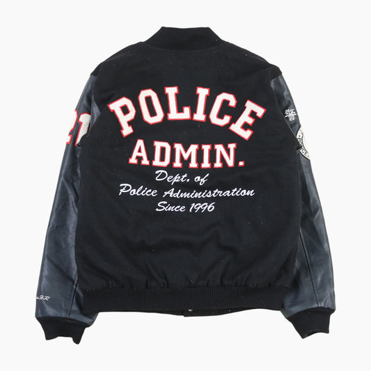 Vintage Varsity 'Police Admin' Bomber Jacket - Black