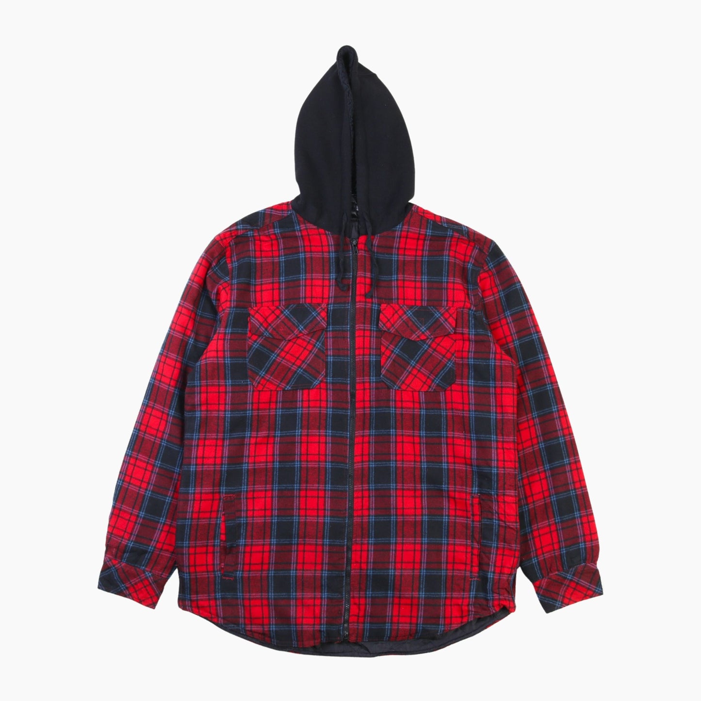 Vintage Flannel Hooded Overshirt - Red Check