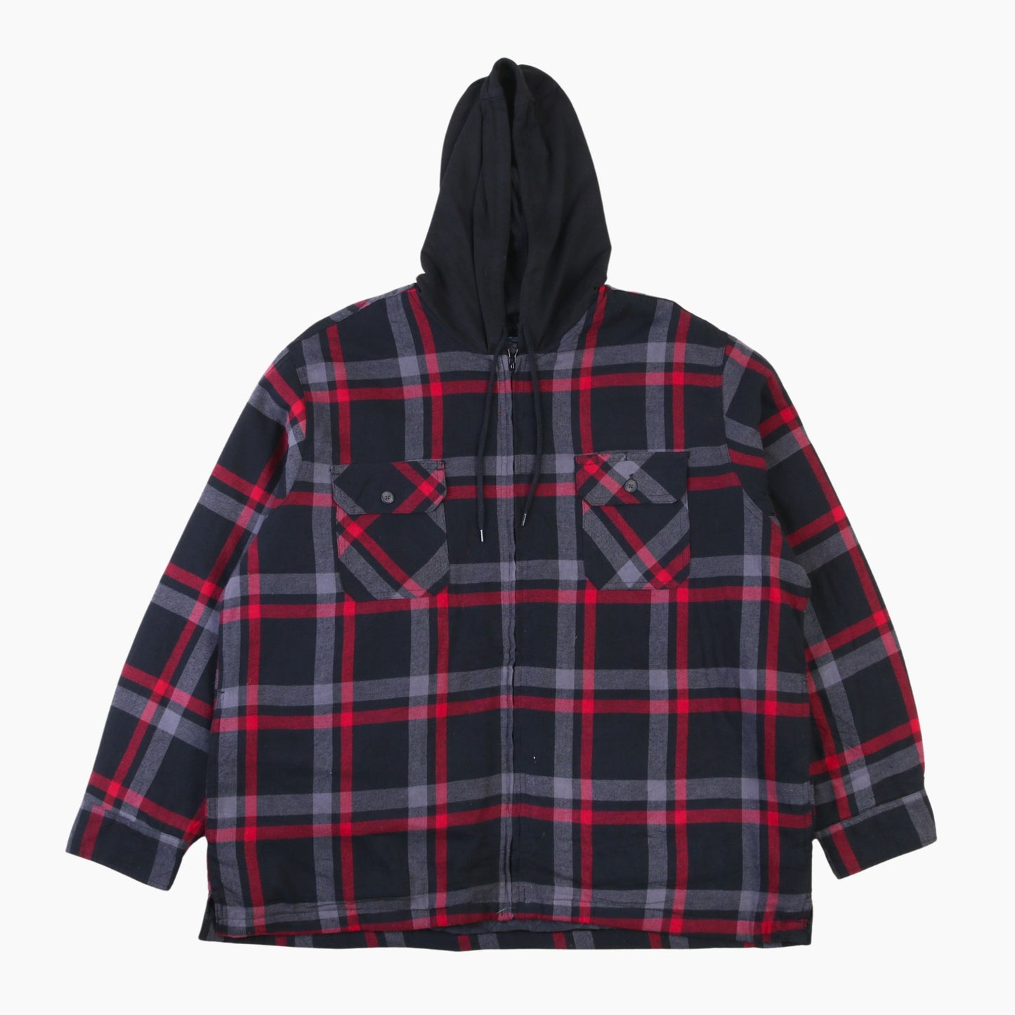 Vintage Flannel Hooded Overshirt - Black Check