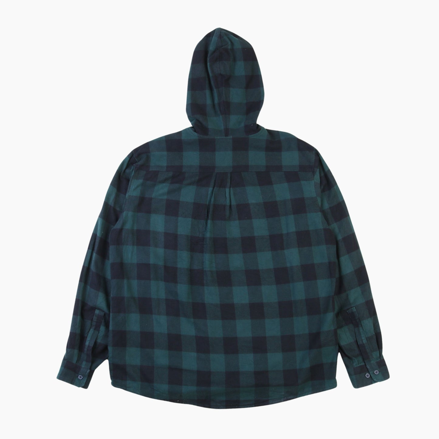 Vintage Flannel Hooded Overshirt - Green Check