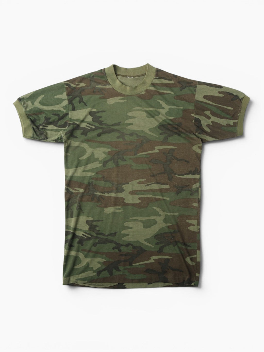 Single Stitch Woodland Camouflage Ringer T-Shirt