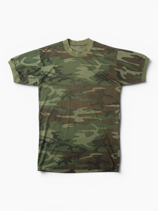 Single Stitch Woodland Camouflage Ringer T-Shirt