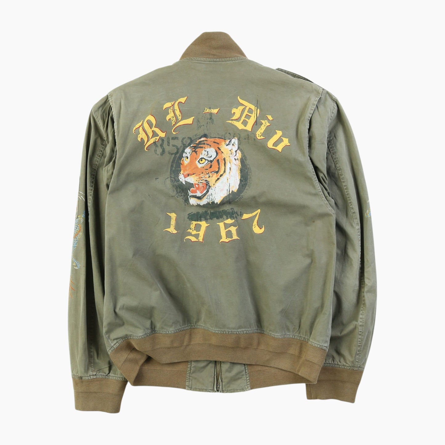 Vintage Printed Bomber Jacket - Green