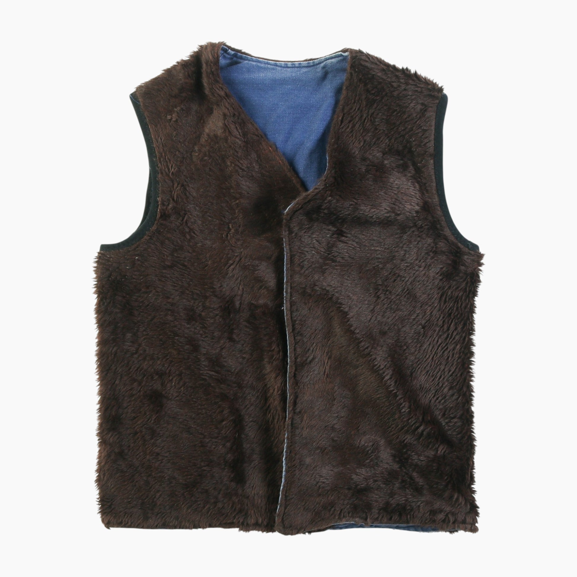 Vintage Fur Lined Vest - Blue