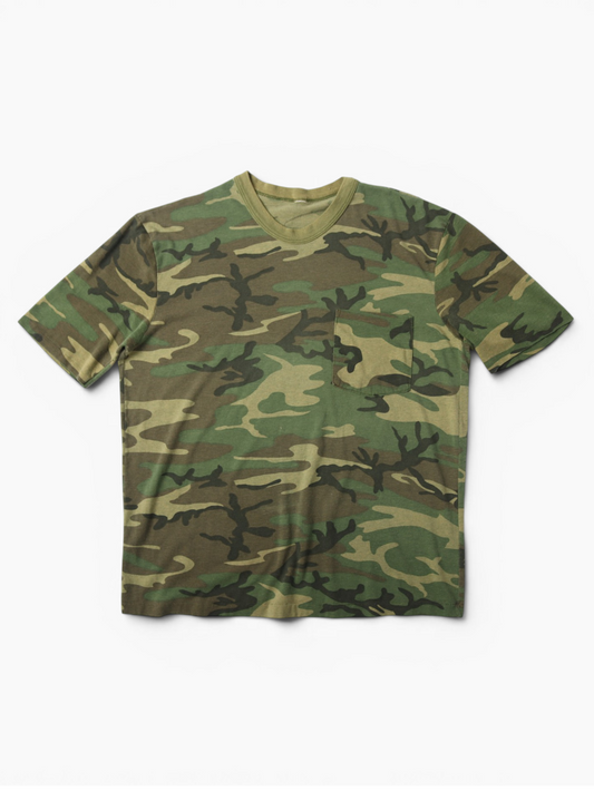 Single Stitch Woodland Camouflage Pocket T-Shirt