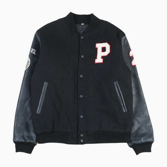 Vintage Varsity 'Police Admin' Bomber Jacket - Black