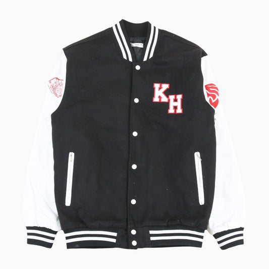 Vintage Varsity 'KH' Bomber Jacket - Black