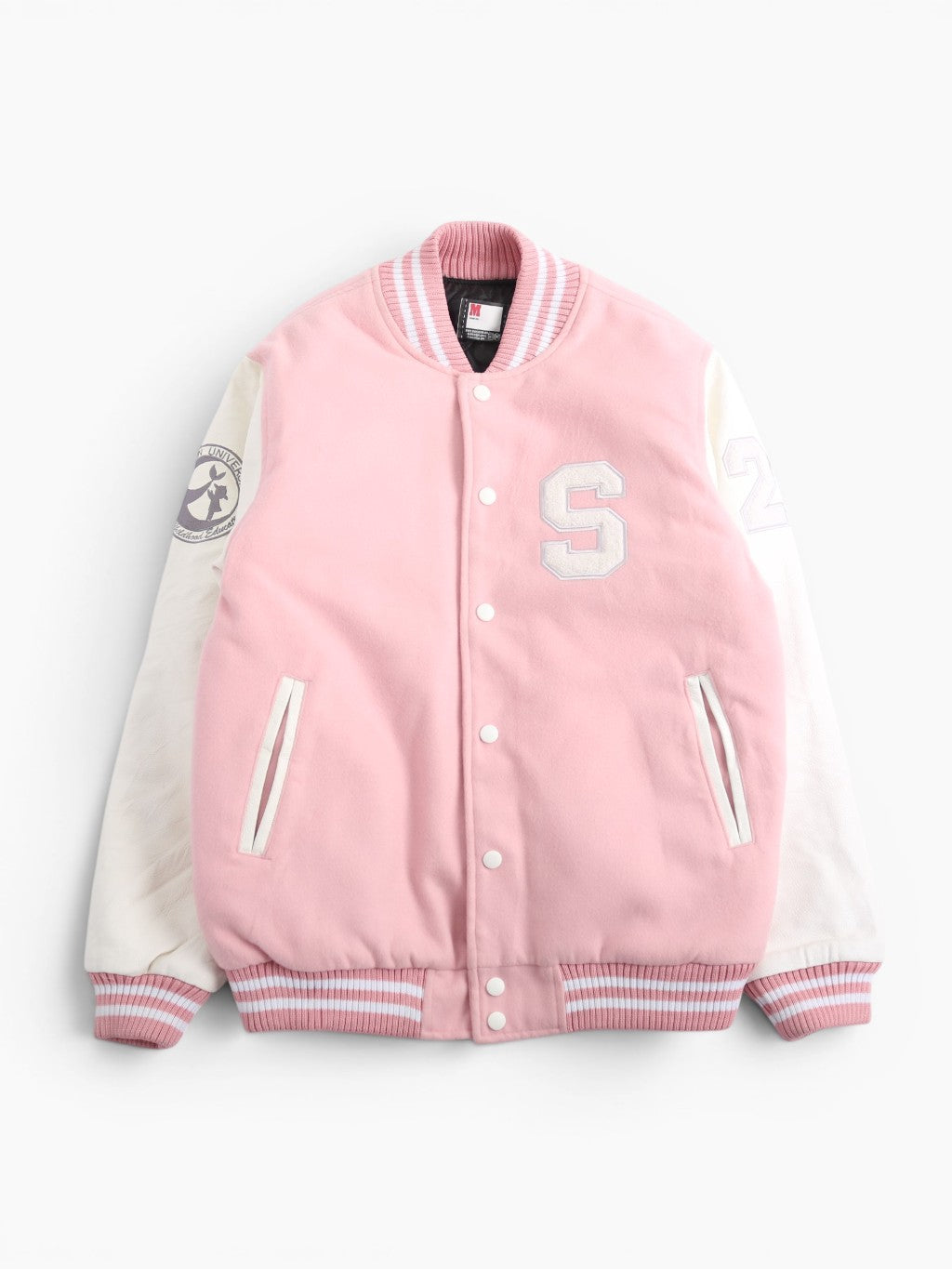 Vintage Varsity 'P' Bomber Jacket - Pink